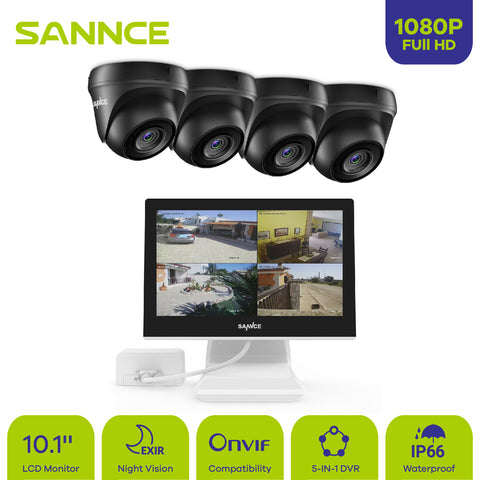 1080p 5-IN-1 DVR 1080P CCTV Home Security Camera System with 10.1'' LCD Monitor