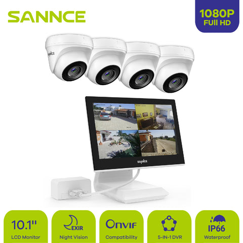 1080P Surveillance Security System 4CH 10.1" LCD Monitor DVR Outdoor CCTV 2MP