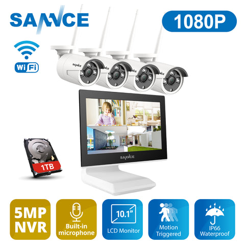 1080P Wireless Security Camera System 5MP NVR with 10'' LCD Monitor 1TB Home Outdoor