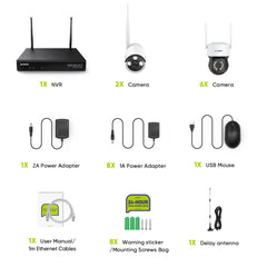5MP 8-Channel Wireless PT & Bullet Security Camera System, 8MP NVR, 5MP Wifi Pan & Tilt IP Cameras, Two-Way Audio, IP66 Waterproof, Smart AI Human Detection, Work With Alexa