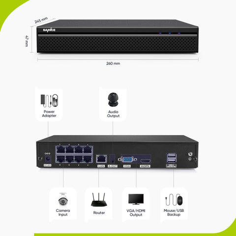 8 Channel 5MP PoE Security Camera System, 4K NVR & 4pcs 5MP Outdoor PoE IP Cameras, ONVIF Supported, H.265+, Audio Recording, Smart Motion Detection