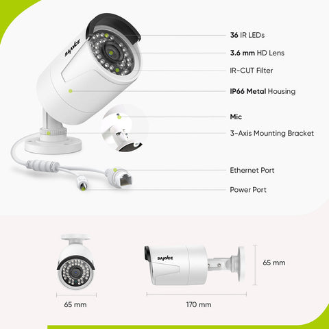 8 Channel 5MP PoE Security Camera System, 4K NVR & 4pcs 5MP Outdoor PoE IP Cameras, ONVIF Supported, H.265+, Audio Recording, Smart Motion Detection